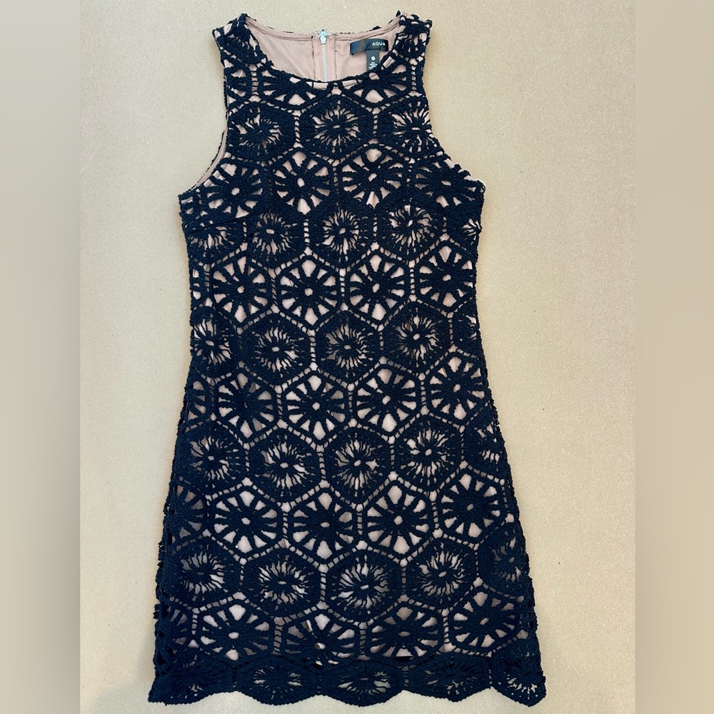 Aqua Black Crochet Mini Dress
